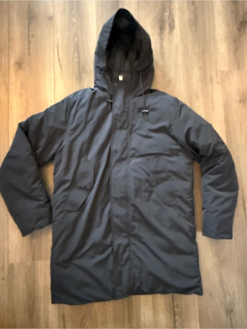 Everlane ReNew Long Puffer Jacket Black Hooded Winter Coat Size Large Outdoor - Picture 4 of 9